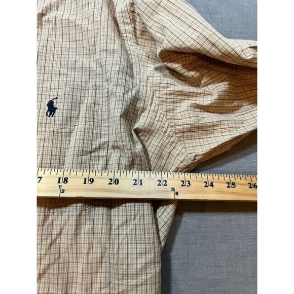 Ralph Lauren Shirt Adult XL 16 34/35 Beige Check‎ Long Sleeve Button Up Mens. - Picture 8 of 10